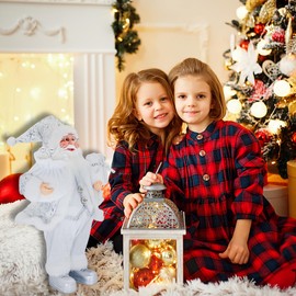 XFLYP Santa Claus Figurine, Father Christmas Standing Ornament, Holiday Statue, Ornament for Living Room, Desktop Decor, Fireplace, Parties, Gifts 12 Inch (Silver)