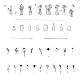 Flowers Vase Clear Stamps for Card Making and Photo Album Decorations, Small Plants and Bottles Transparent Rubber Stamps Seal for DIY Scrapbooking