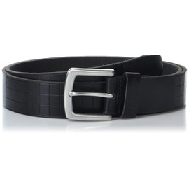 Lucky Brand Men Casual Leather Belt, Grid Tooled Embossed-Black, 32"