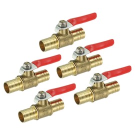 QUARKZMAN 1/2 Inch Mini Ball Valve Brass Shut-off Valve Switch Hose Barb Pipe Hose Fittings 90° Red Operation Handle Brass Valve Pack of 5
