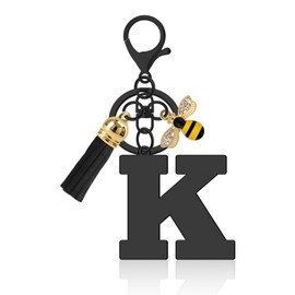 Letter Keyring A-Z Alphabet Initial Keychains with Cute Bee Tassel Pendants Initial Letter Keychain for Women Stainless Steel Letter Initials Charms for Purse Handbags Car Key Backpack Keyring(K)