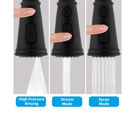 Hibbent Pull Down Kitchen Faucet Head Replacement, 3-Function Kitchen Sink Faucet Head Sprayer Head Nozzle with 15 Adapters, Compatible with Moen, American Standard, Delta, Kohler Faucets-Matte Black