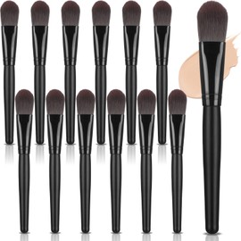 Teenyyou 12 Pcs Flat Foundation Brushes with Soft Nylon Bristles and Wooden Handle, Makeup Brushes for Liquid Make Up, Foundation Face Brush for Blending Liquid Cream Powder Cosmetics, Black