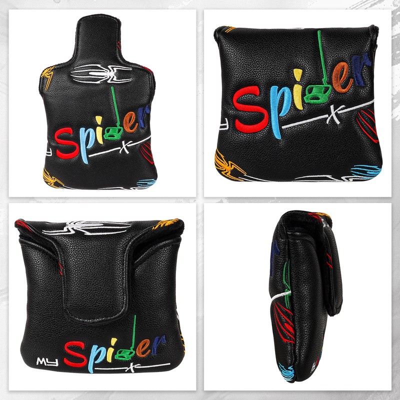 Golf Square Mallet Putter Cover Magnetic Heel-Shaft Headcovers Colorful Spider