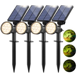 4-Pack Solar Spot Lights for Outside, 30LEDs Outdoor Solar Lights for Yard with 3 Modes, Solar Landscape lighting Waterproof Auto On/Off for Garden Flag Pool Tree Pathway Wall Driveway (Warm White)