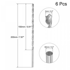 sourcing map HSS(High Speed Steel) Extra Long Twist Drill Bits, 5mm Drill Diameter 200mm Length for Hardened Metal Woodwork Plastic Aluminum Alloy 6 Pcs