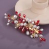 Teyglen Bride Red Rhinestone Wedding Hair Clip Bridal Pearl Crystal