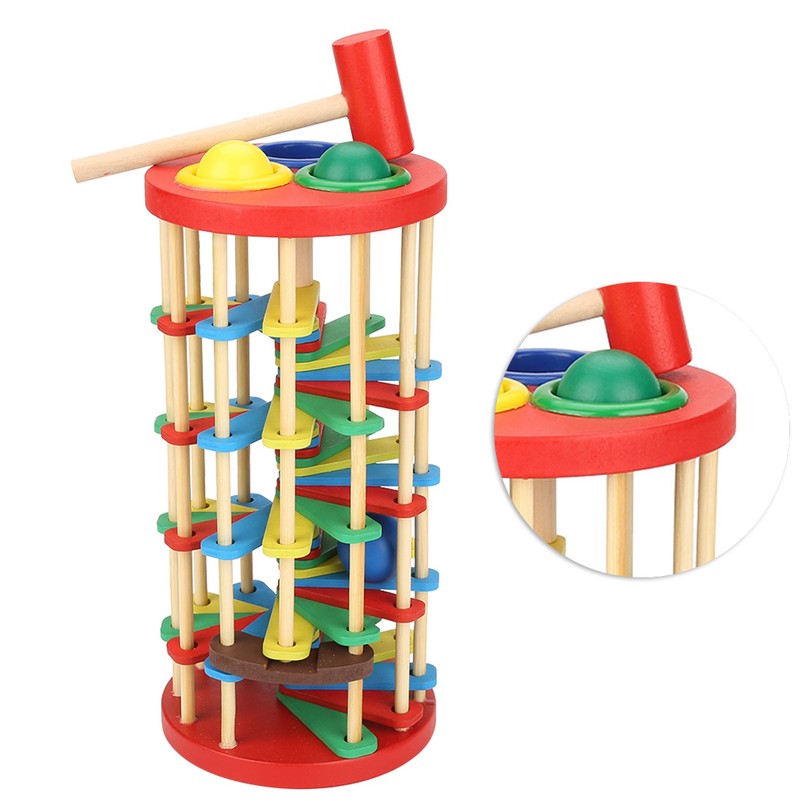 Colorful Wooden Knock Ball Ladder Toy Intelligence Development Kids Children