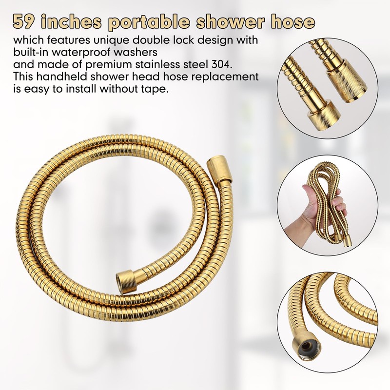 PureHaven 59" Metal Longlife Shower Hose, Gold, Suitable for GROHE