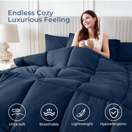 Sasttie Oversized King Comforter Set, 7 Pieces Extra Large Bed in a Bag, Complete Bedding Set Includes 120''x98'' Comforter, Flat Sheet, Fitted Sheet, Pillowcases and Pillow Shams, Navy