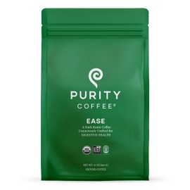 PURITY COFFEE Purity Coffee EASE Dark Roast Ground Coffee for Low Acidity - USDA Organic and Third-Party Tested for Antioxidants, Mold, Mycotoxins and Pesticides - 12oz