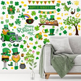 Glenmal 94 Pcs St. Patrick's Day Wall Clings Stickers Lucky Shamrock Clover Leprechaun Decals Wall Decals Stickers for St. Patrick's Day Party Wall Window Glass Door Decoration (Truck)