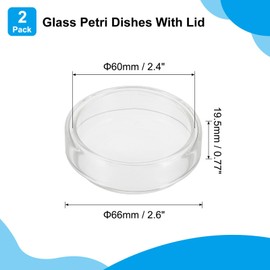 PATIKIL 60mm/2.36inch High Borosilicate Glass Petri Dishes with Lids, 2Pcs Petri Plates for Lab Science Experiment, Clear