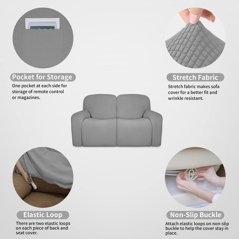 Easy-Going 100% Dual Waterproof Recliner Loveseat Cover, 6-Pieces Stretch Relining