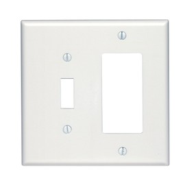 Leviton 2-Gang 1-Toggle 1-Decora/GFCI Device Combination Wallplate, Midway Size, Thermoset, Device Mount, 80605-W, White