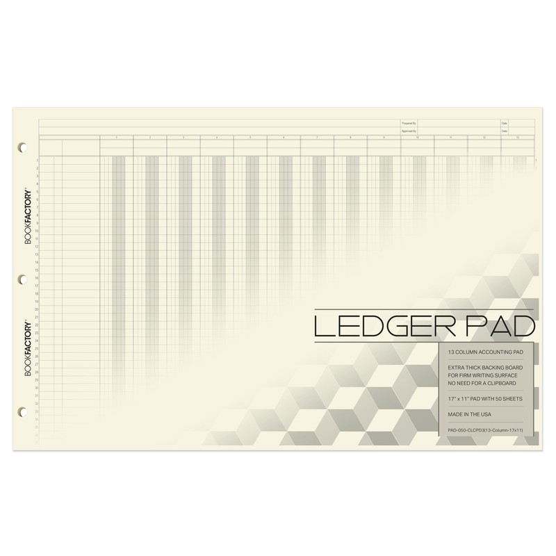 BookFactory Ledger Pad/Large 13 Column Accounting Ledger Columnar (Thirteen Columns)