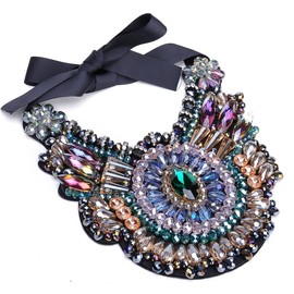 Jerollin Vintage Rhinestone Large Chunky Bib Bohemian Glass Pendant Necklace