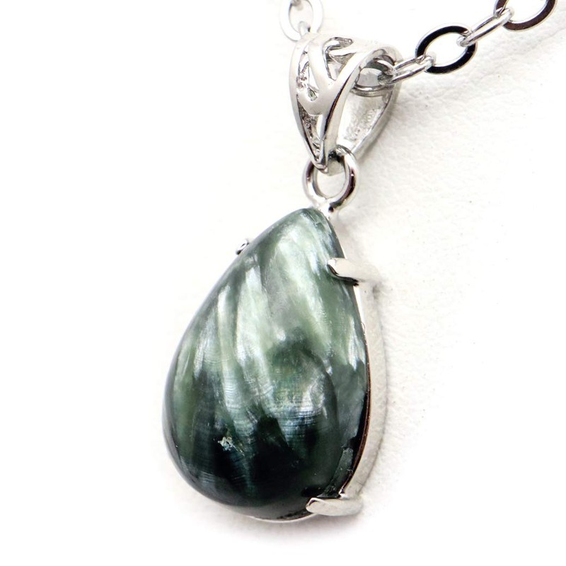 Seraphenite Necklace Drop Natural Stone Pendant Silver 925 Power Stone