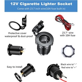 GTIWUNG 3 Stück Auto Zigarettenanzünder Steckdose Wasserdicht, KFZ Einbausteckdose 12 V, 12V/24V Gleichstrom-Feuerzeugsteckdose Adapter mit 60CM 18AWG Anschlusskabel, für Boot Motorrad Auto