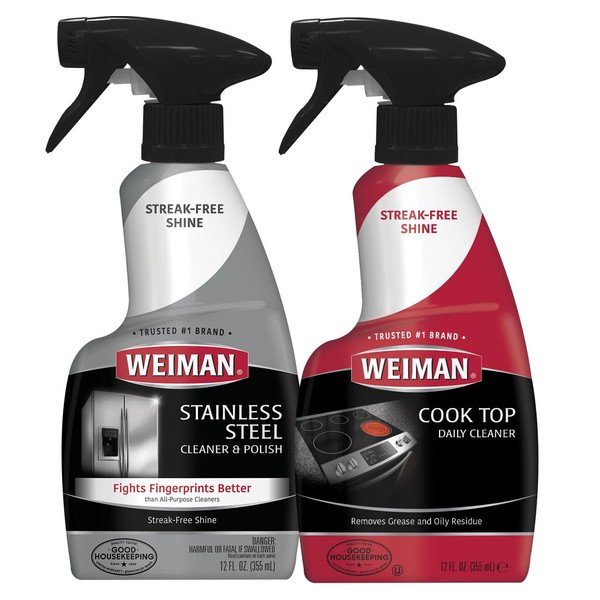 Weiman Stainless Steel Cleaner & Cooktop Daily Cleaner - 12 Ounce - Kitchen Appliance Cleaner Kit