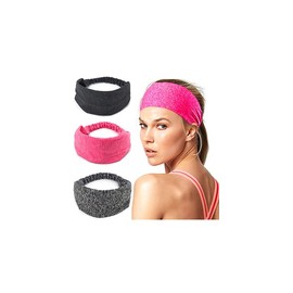 Yean Yoga-Stirnband, Schwarz, Sport-Haarband, elastische Schweißbänder, Kopftücher für Damen und Mädchen, 3 Stück