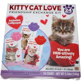 Kitty Cat Love Friendship Exchange Kit with Lollipops - 24 Count Assorted Fruit Flavors