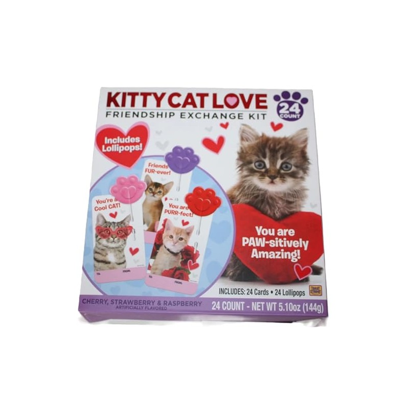Kitty Cat Love Friendship Exchange Kit with Lollipops - 24