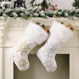Pack of 2 Plush Santa Stocking Christmas Stockings Large Santa Stocking for Filling Large Santa Stocking for Filling and Hanging for Fireplace, Shop Window, Christmas Tree (50 x 25 x 27 cm)