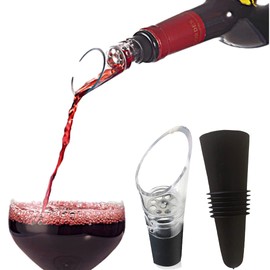 Trovety Wine Aerator Pourer Spout – 2-in-1 Diffuser Oxygenator and Pouring Dispenser for Enhanced Smoother Flavors of Red Wines – Silicone Aeration Breather (Black Stopper)
