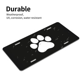 White Dog Paw Footprint License Plate - 6x12 Inch Aluminum Novelty Decorative Vanity Metal Front Car Plate for Women Men