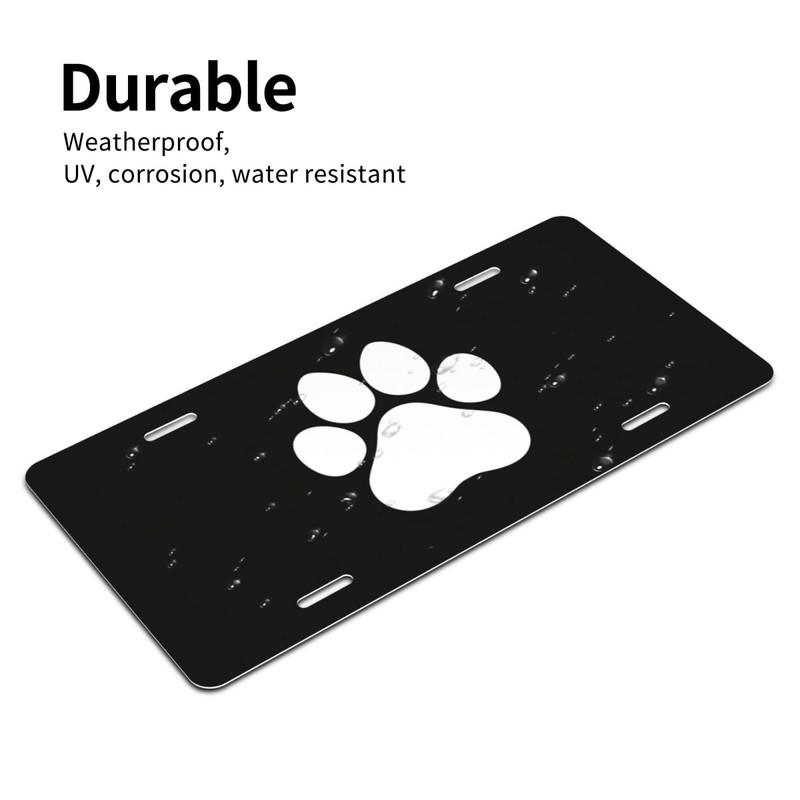 White Dog Paw Footprint License Plate - 6x12 Inch Aluminum