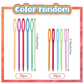 60 Pcs Large Eye Plastic Needles, 2 Sizes Yarn Needle, Plastic Sewing Needles Random Color, Weaving Needles, Safety Plastic Lacing Needles for Kids & Sewing Handmade Crafts (2.75inch/3.54inch)
