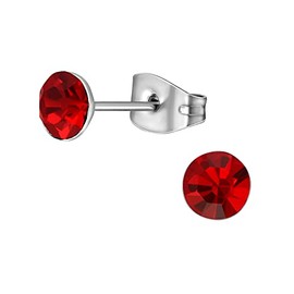 Hypo-Allergenic 5mm Ruby Red Crystal Surgical Stainless Steel Stud Earrings by Kate Benson