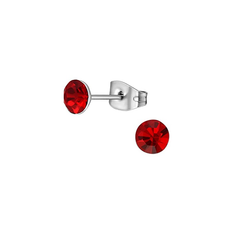 Hypo-Allergenic 5mm Ruby Red Crystal Surgical Stainless Steel Stud Earrings
