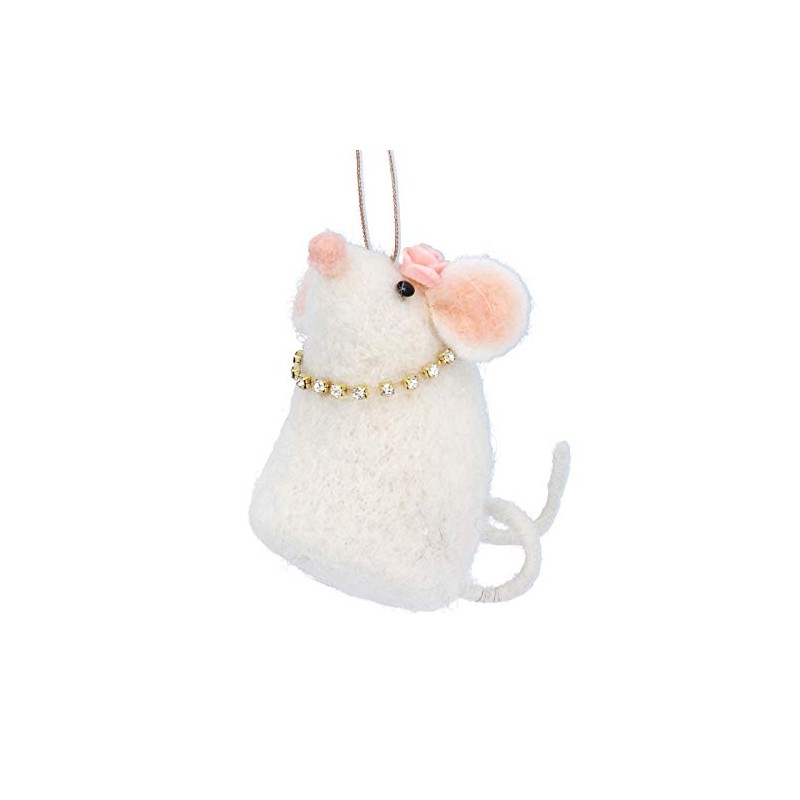 Gisela Graham Felt Decoration White Mouse with Diamante Necklace