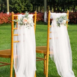 Lunaanda 2 Pcs Chair Chiffon Sashes, 100 x 150 cm Gauze Chair Decor, Organza Chair Sashes Bows, Tulle Chair Band, Wedding Chair Decorations, for Banquet, Hotel, Party (White)