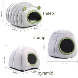 Cozy Soft Plush Tent Bed for Small Animals - Ideal Hideout Cave for Guinea Pigs, Hamsters, Bunnies, Chinchillas, Ferrets & More - Warm Comfort Shelter in Grey/Green