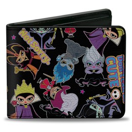 Buckle-Down Men's Wallet, Bifold, Chibi Dont Call Us Cute Collage Black, Vegan Leather, Disney's Villains, 4.0" x 3.5"
