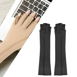 Harilla Long Compression Gloves Typing Gloves Multifunctional Wrist Support Fingerless Gloves Fitness Gloves for Running Computer Black