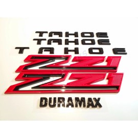 GM Auto 6PC Gloss Black Doors Rear Tahoe Gloss Red Z71 Duramax Emblem For 2021+ Tahoe