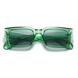 WHHJM Square Sunglasses for Women Men Vintage Thick Frame Rectangle Sun Glasses UV400 Protection Black Shades (Transparent Green/Grey)