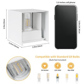WILON Wandleuchte Innen Aussen, Wandlampe Innen Weiß, IP65 Wasserdichte Außenwandleuchte, G9 LED Aussenlampe Wand, Up and Down Leuchten Innen, Ausenbeleutung Hauswand für Schlafzimmer Treppenhaus