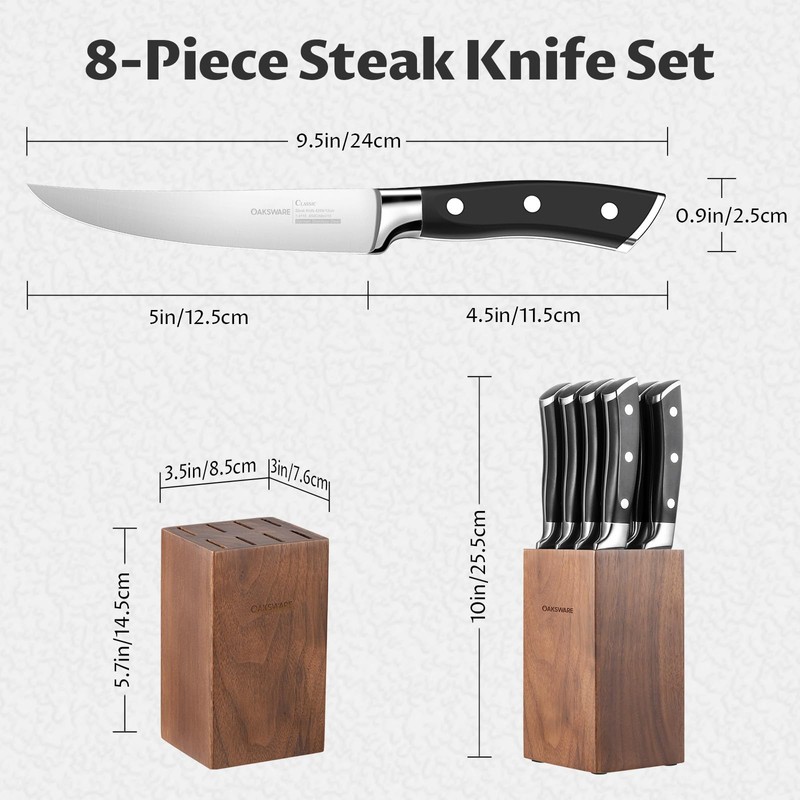 Steak Knives Set of 8, 5 Inch Non Serrated Steak