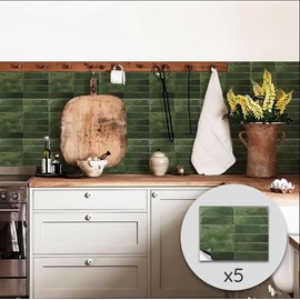 3D Green Tile Stickers – for Kitchen and Bathroom, (Pack of 5) Waterproof PVC, Easy Installation and Cleaning, Decorative Vinyls, Green Thin