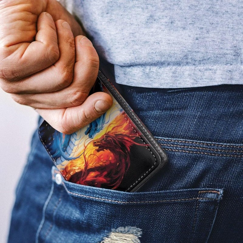 HUIACONG Flame Dragon Wallet for Men Slim Leather Wallets for