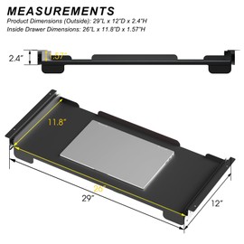 26 Inch Under Desk Mounted Sliding Loptop Drawer, Desktop Extension Pull-Out Laptop Tray for Office Desk, Extra Storage Organizer for Sit Stand Workstation