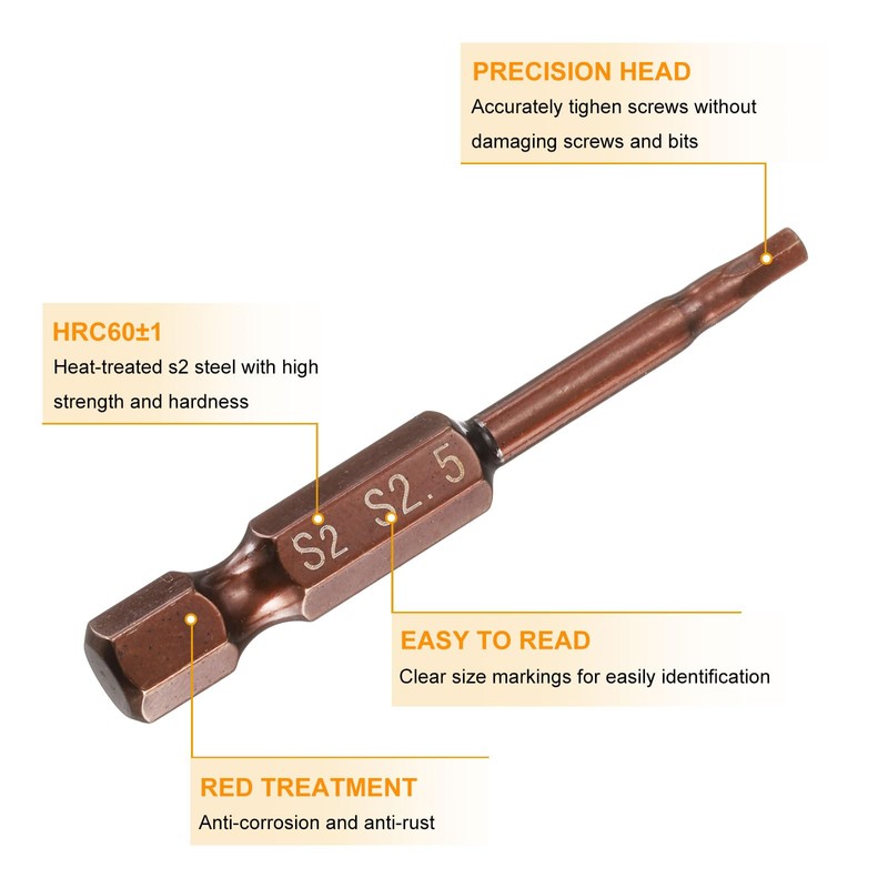 sourcing map Hex Head Wrench Drill Bit 2.5mm(H2.5) Metric 1/4"