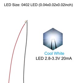 PATIKIL 0402 Pre-Wired Micro LED, 12 Pcs 2.8-3.3V Pre-soldered Mini Light Emitting Diodes Surface Mount Device for Model Building, DIY, Science Projects, 9.8" Length, Cool White
