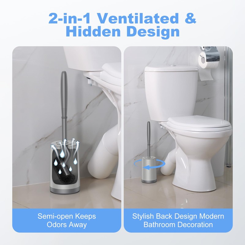 Toilet Bowl Brush Holder Set: Curved Design with Holder for