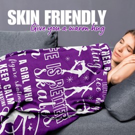 Figure Skating Gifts for Women, Perfect for Birthday/Christmas, 50'' x 65'' Unique Design Flannel Plush Blanket, Life is Better on Skates